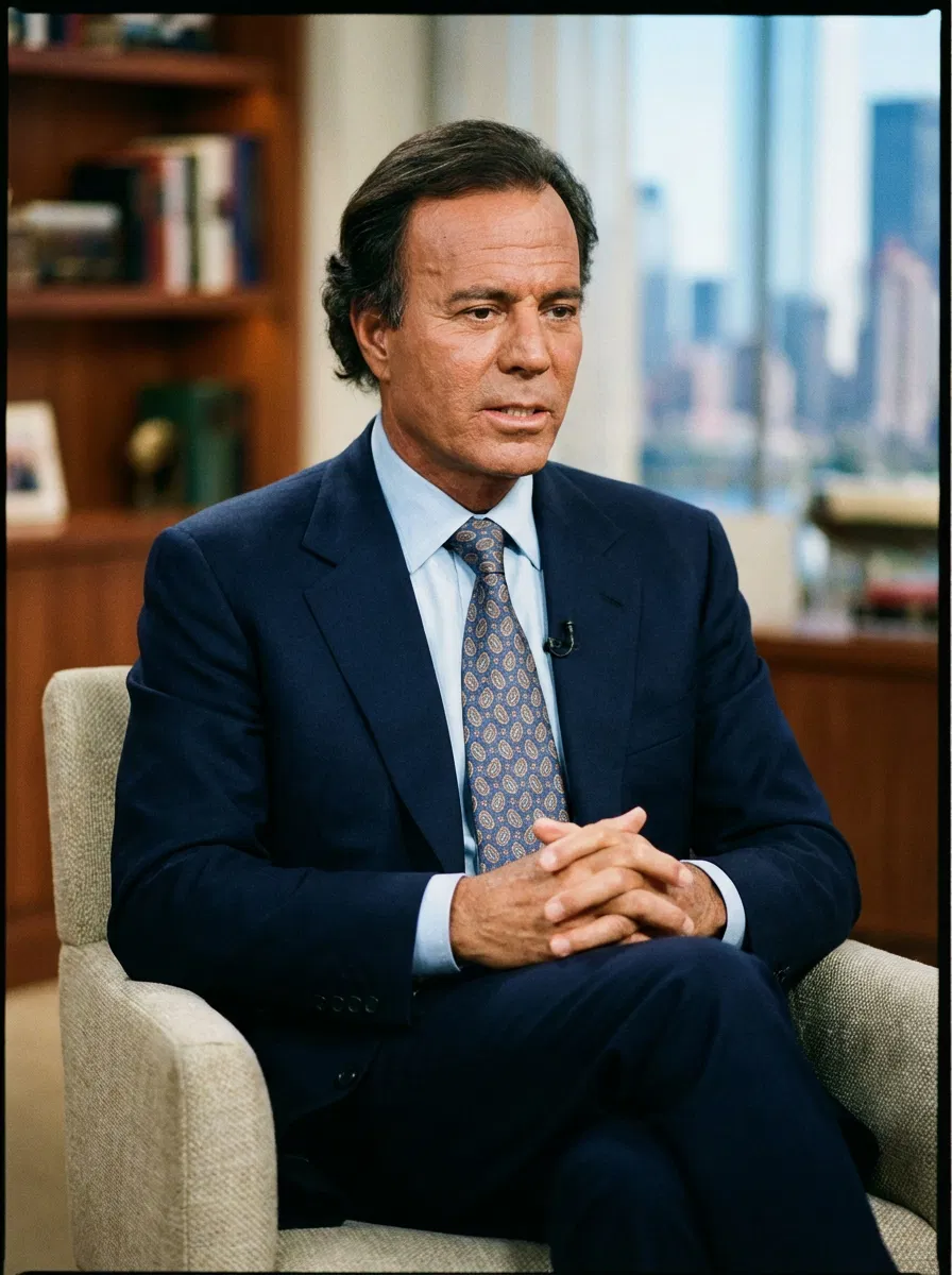 Portrait of Julio Iglesias in a neutral news appropriate setting