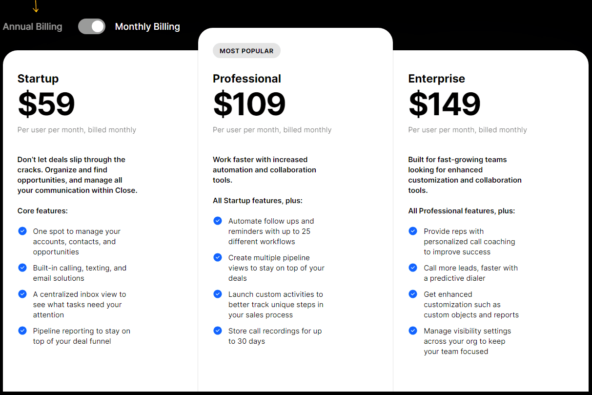 Close Pricing and Plans