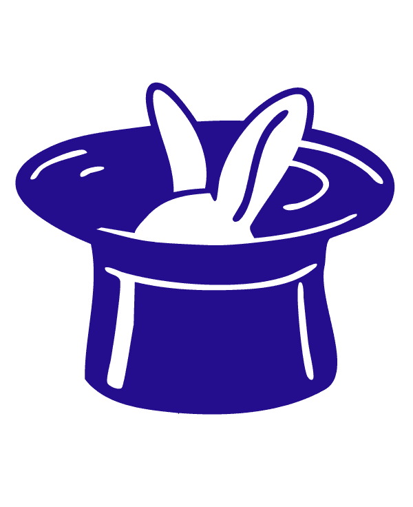Magic hat with rabbit ears icon - classic magician's top hat with white rabbit emerging in dark purple