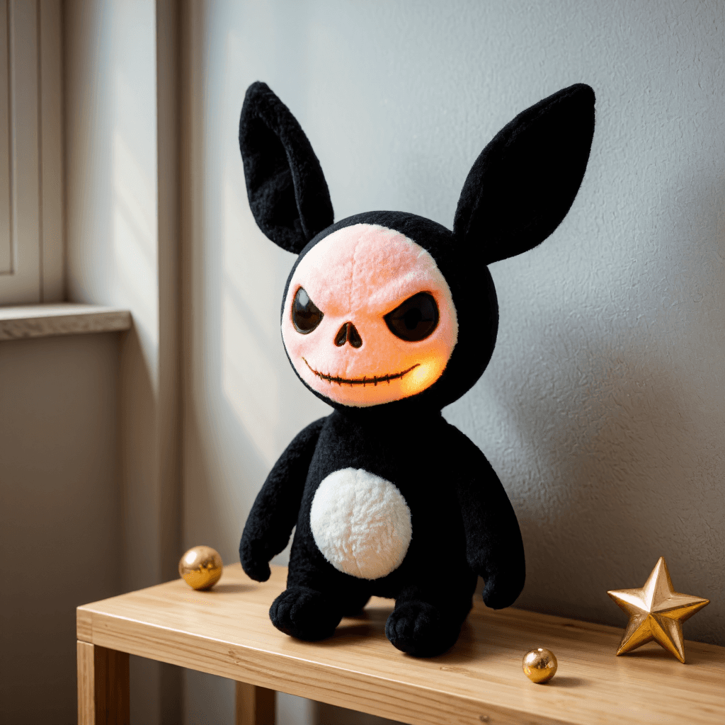 product photography of a plush toy of a character from a popular franchise, designed to light up