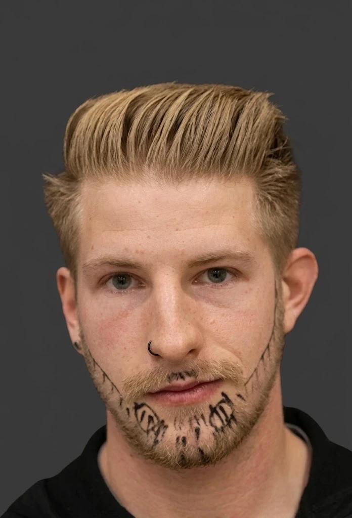 Patchy beard growth and sparse facial hair before treatment