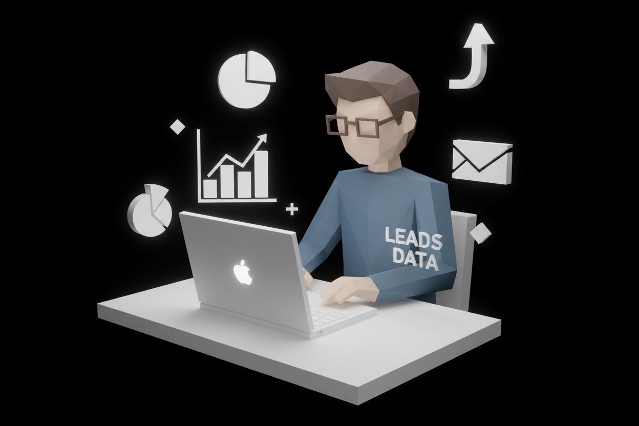 A marketer reviewing lead data on a laptop