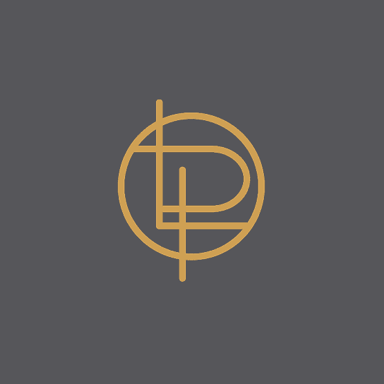 Lindsay Pumpa Designs logo, gold over grey.