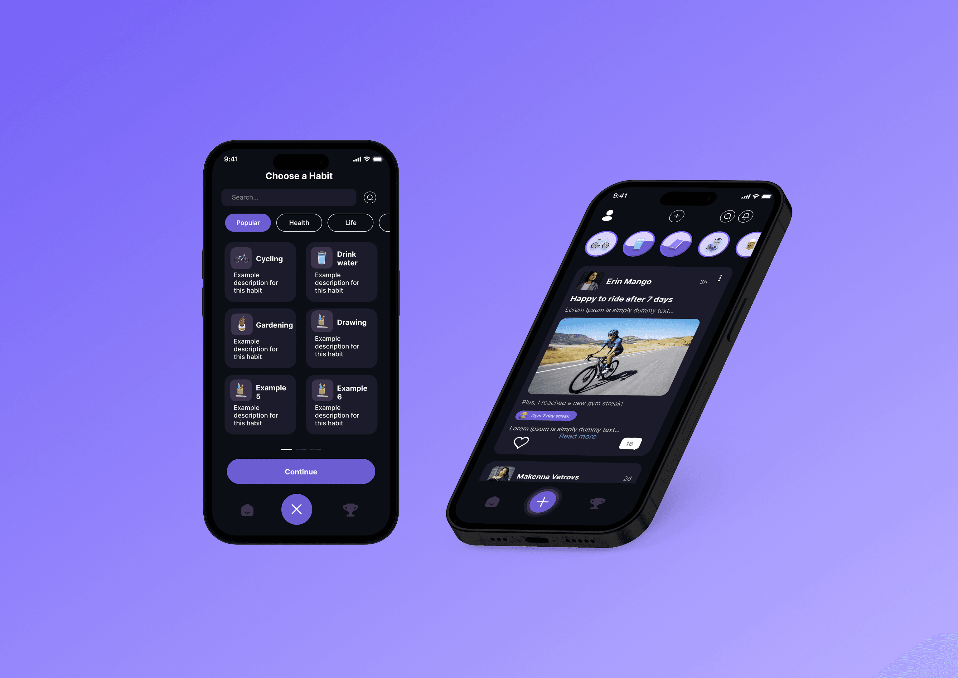 Screenshots from Streak App