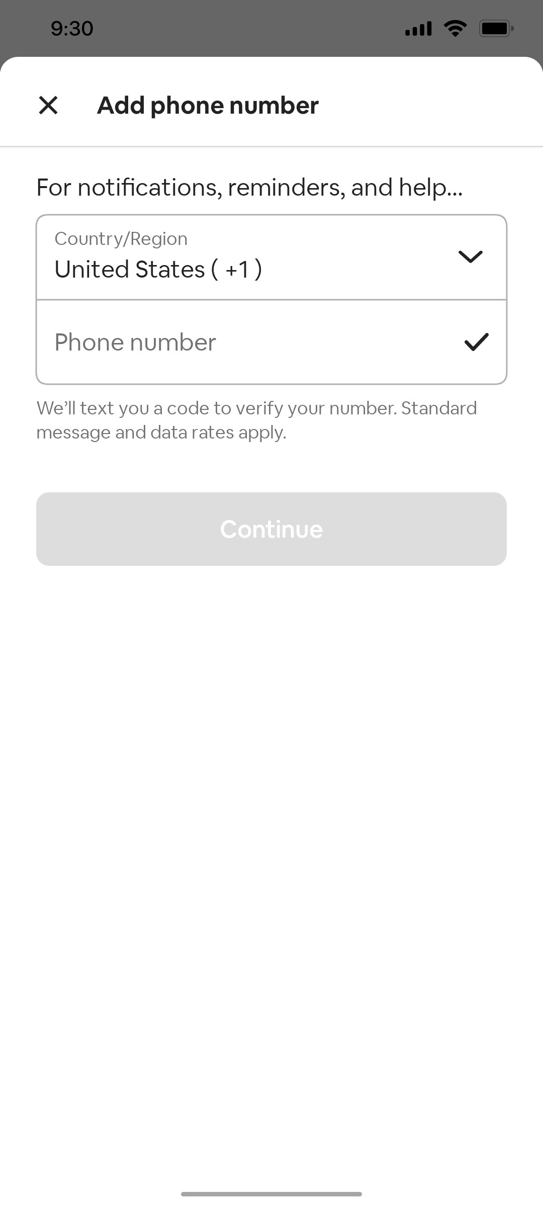 Airbnb Add mobile number screen