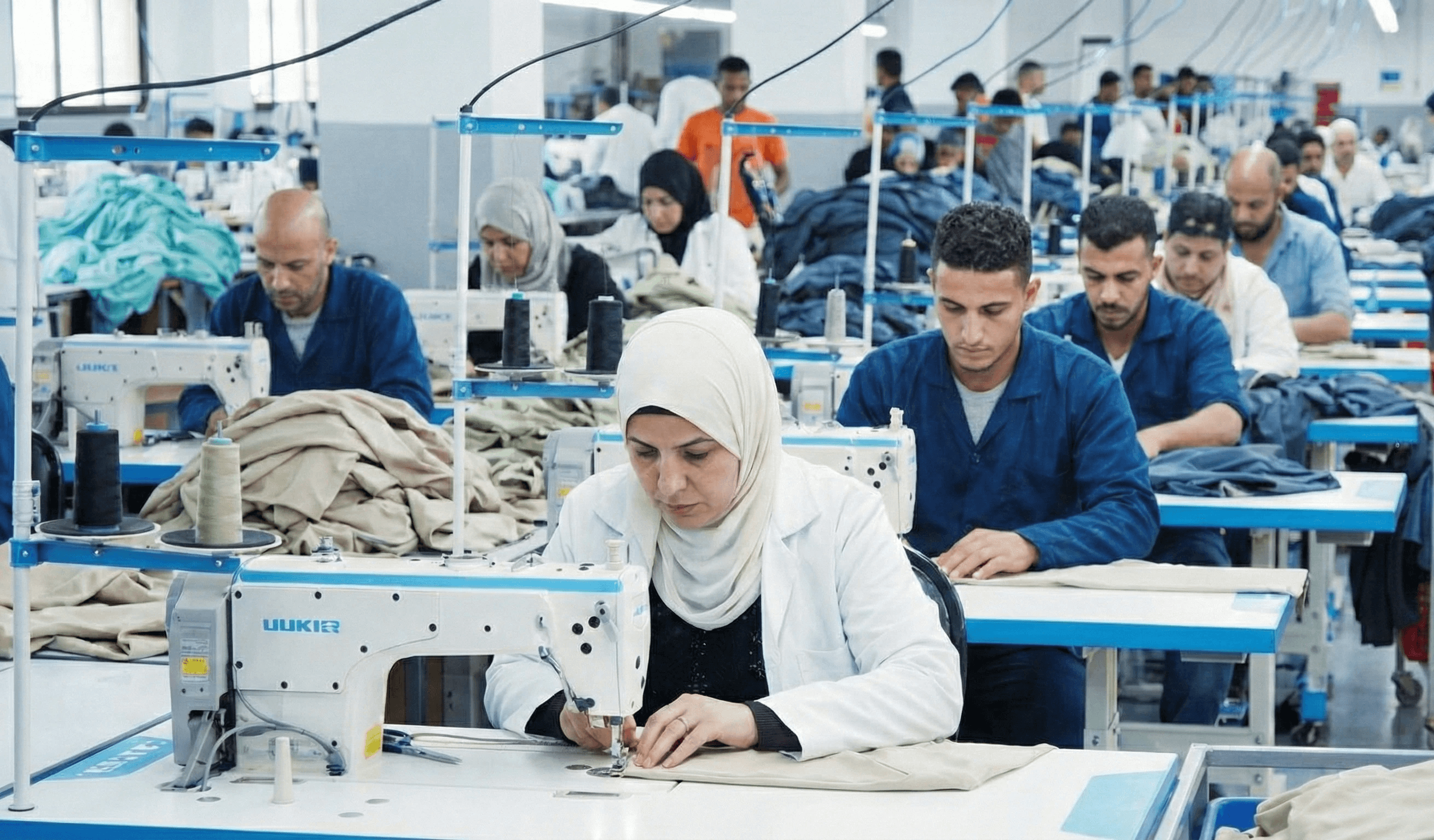 Garment production line in a textile factory.