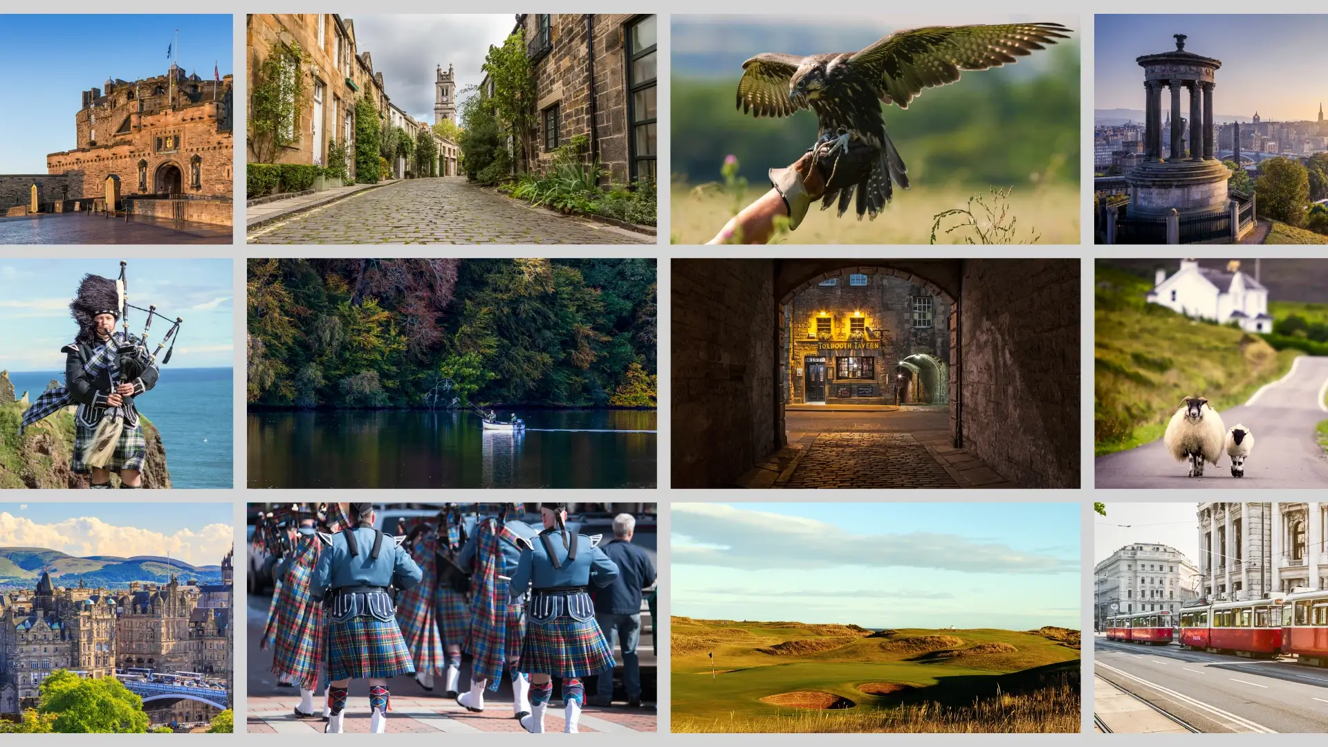 A grid of photos showcasing various locations in Scotland