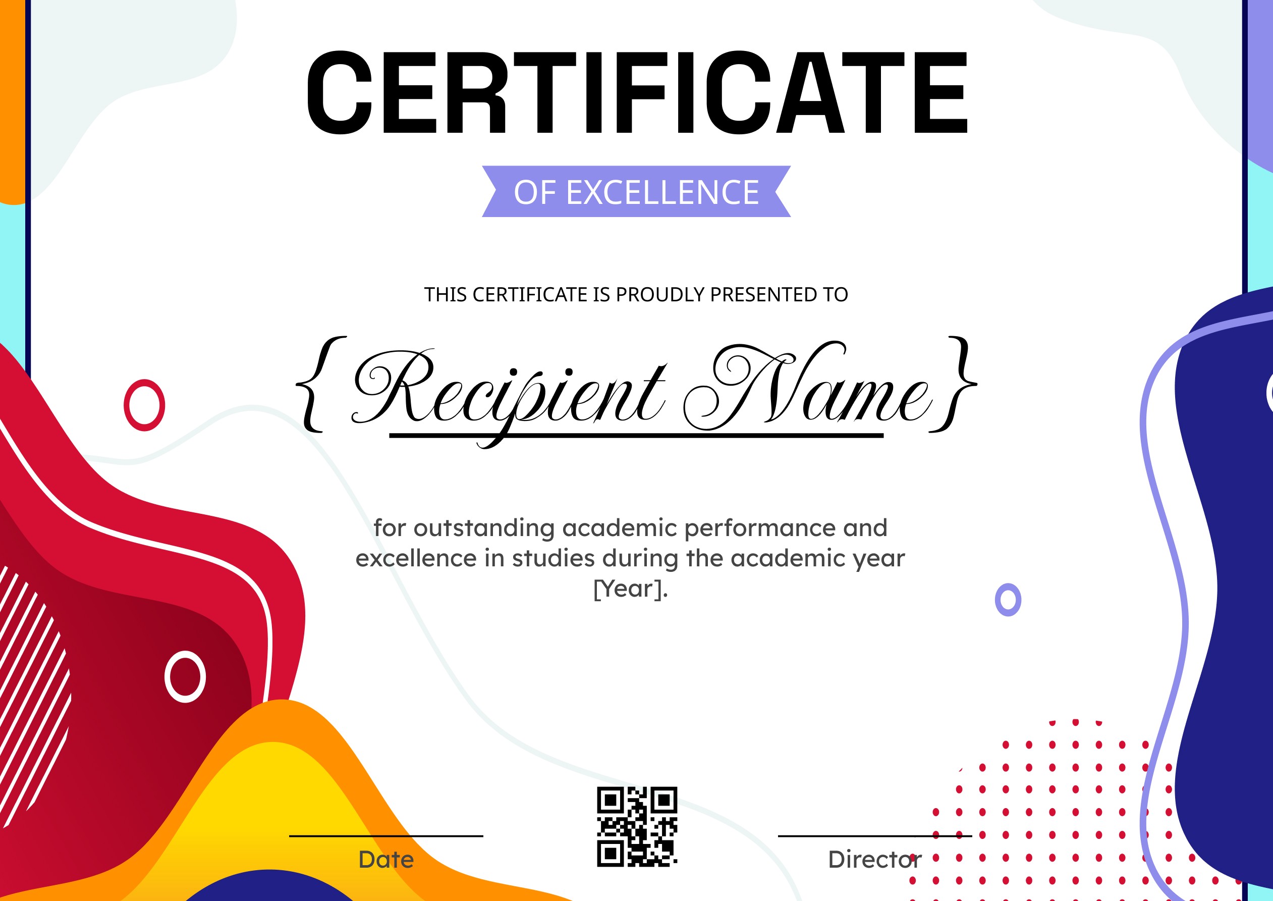 Wauld - Bright and colorful certificate of academic excellence template