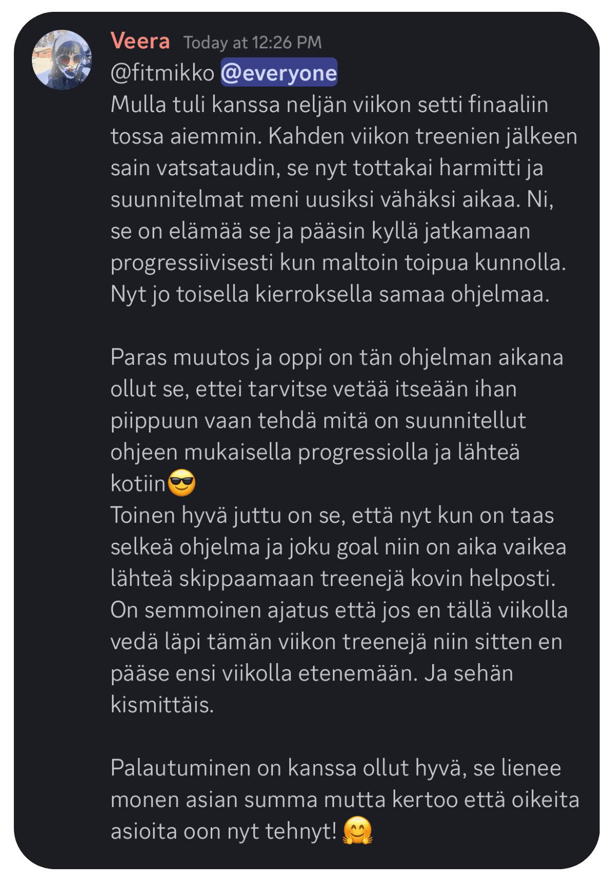 Asiakaspalautteita valmennettavilta