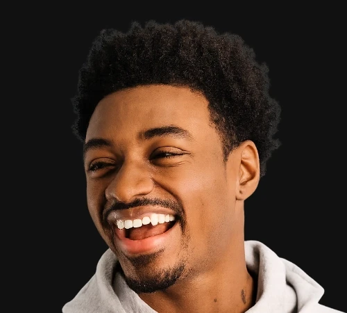 Man smiling user icon on a black background