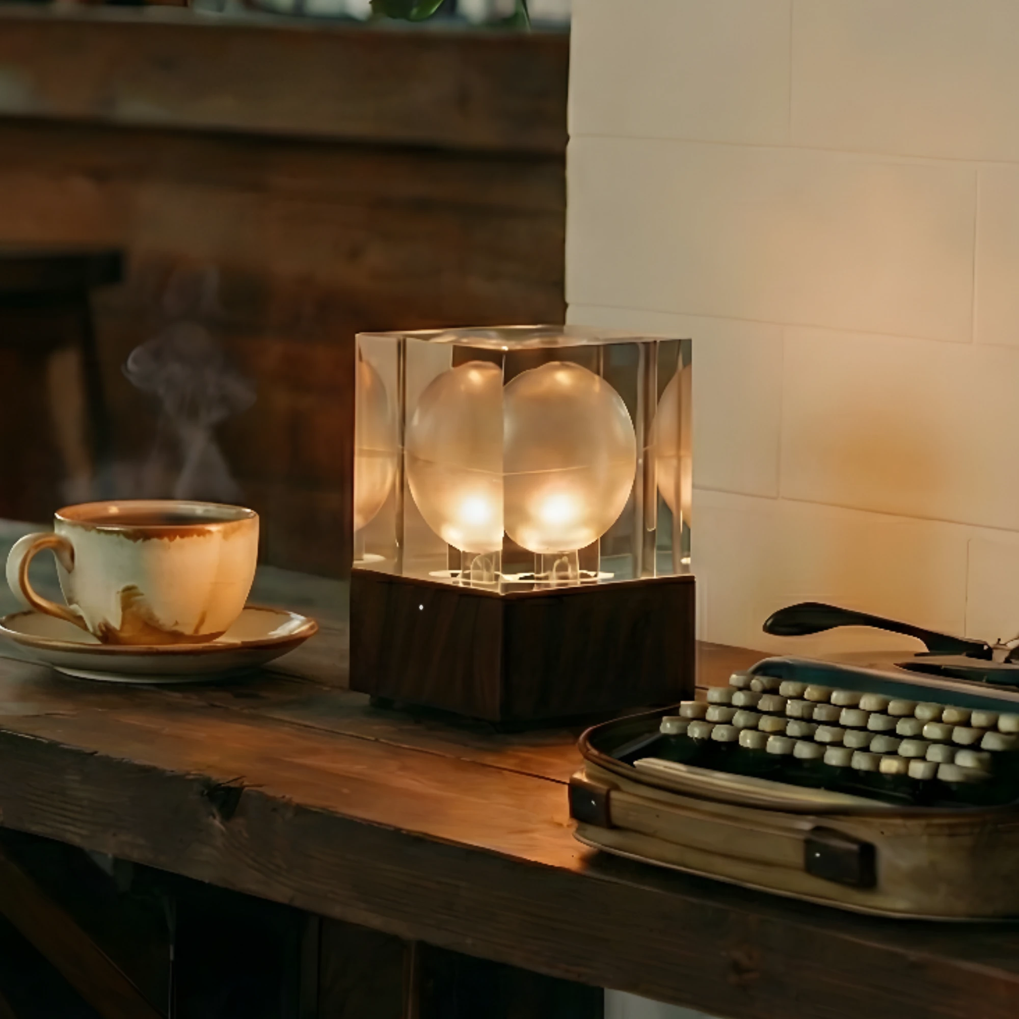a black headphone on a wooden surface