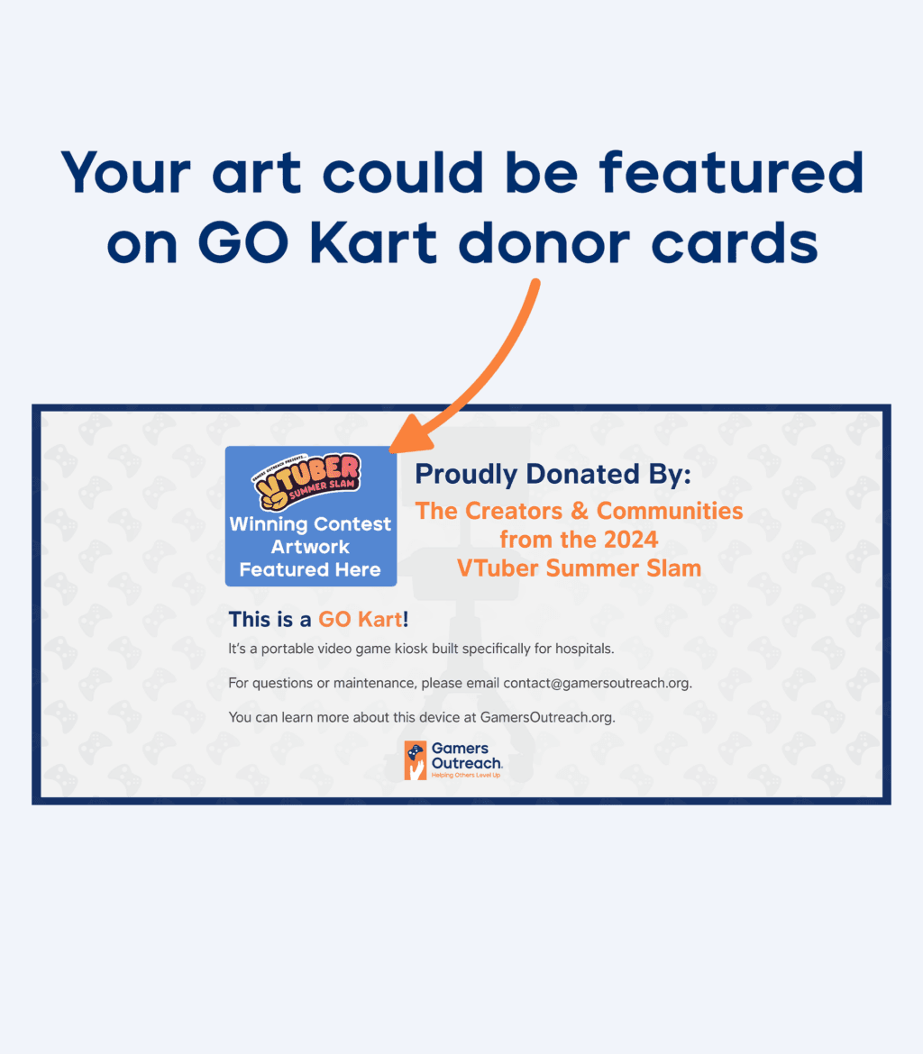 Render of a donor card illustrating the placement location of the future VTuber Summer Slam 2024 art contest winner's mascot art.