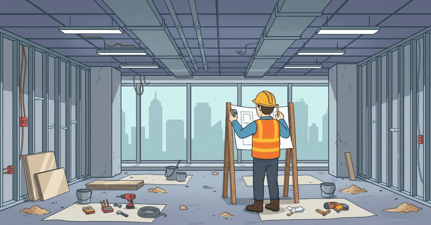 Rénovation de bureaux modernes avec aménagement d’un espace de travail professionnel lumineux