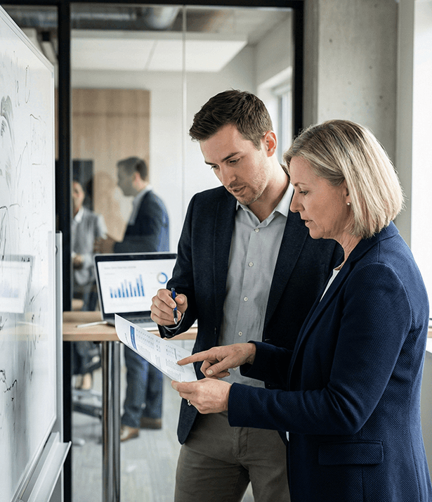 three men laughing while looking in the laptop inside room