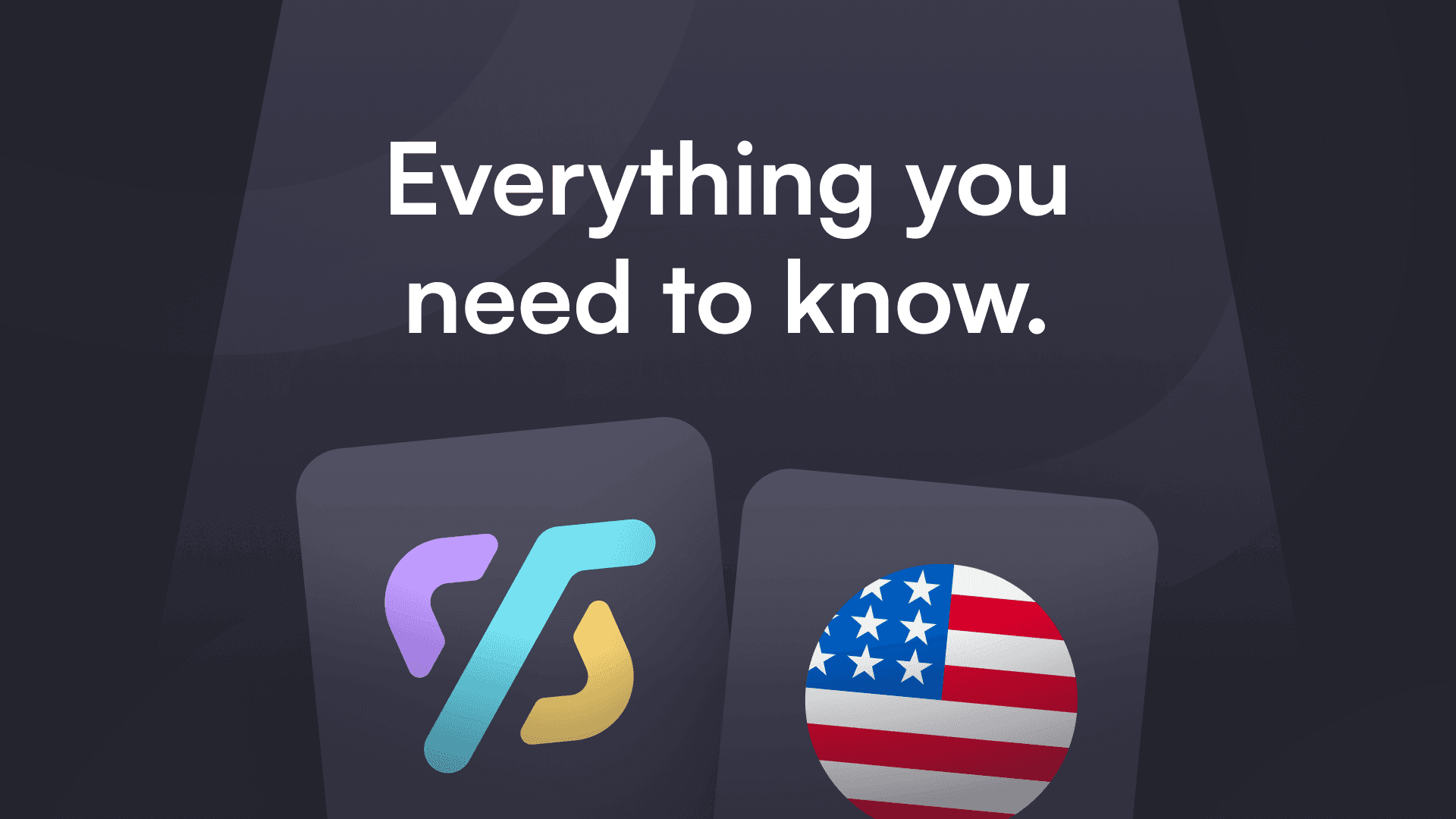 Grafik mit dem Text 'Alles, was Sie wissen müssen' über zwei Icons; eines mit abstrakten Formen und das andere, das die amerikanische Flagge anzeigt.