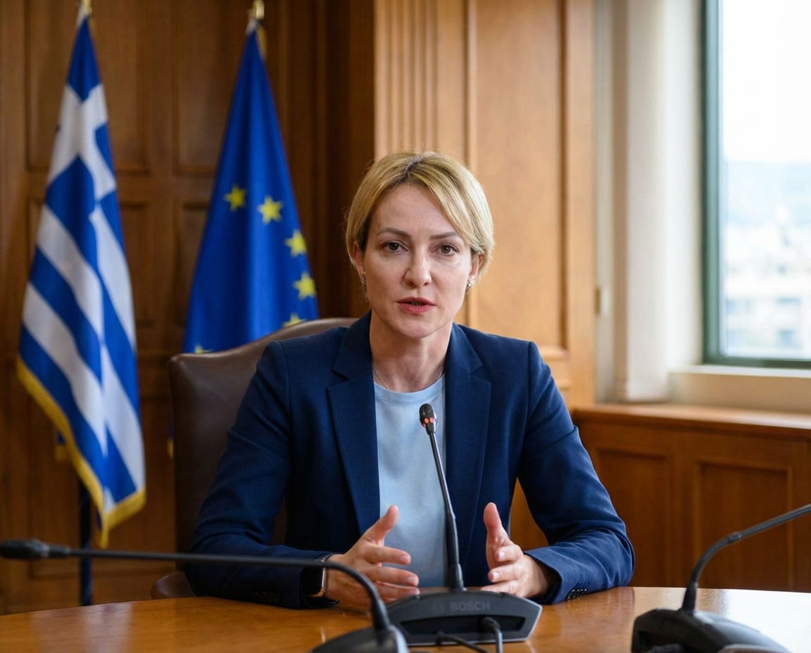 Alexandra Sdoukou in a political environment responding to the controversy.