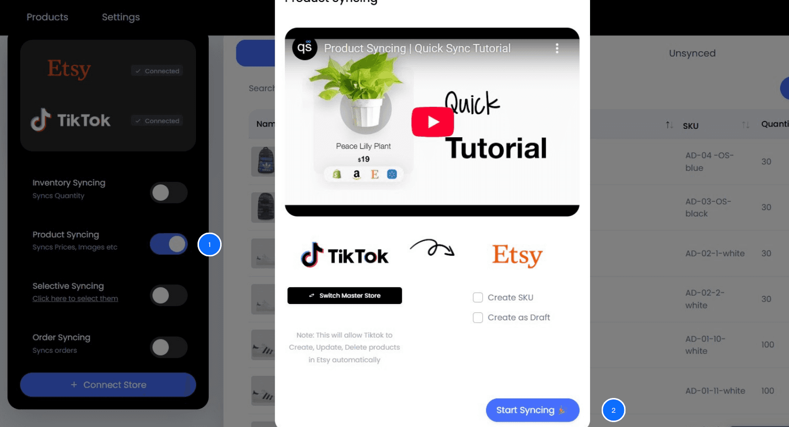 Enable Product Syncing