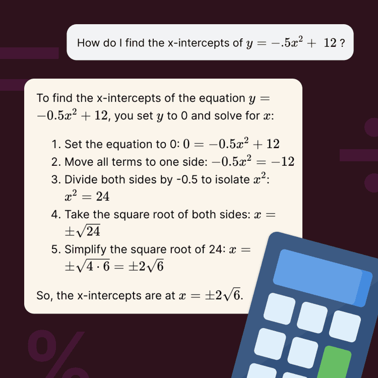 Example conversation with equations and calculations correctly done by the AI.