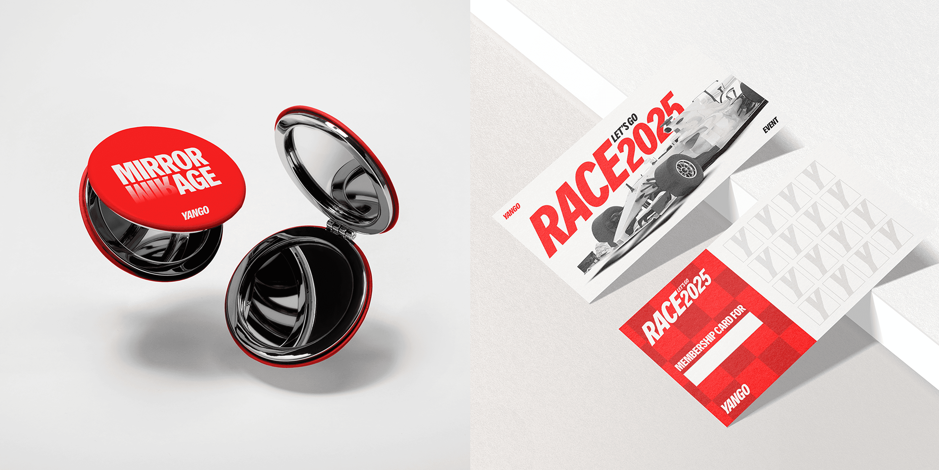 Branded mirror and event invitations created by our team for the Yango corporate event