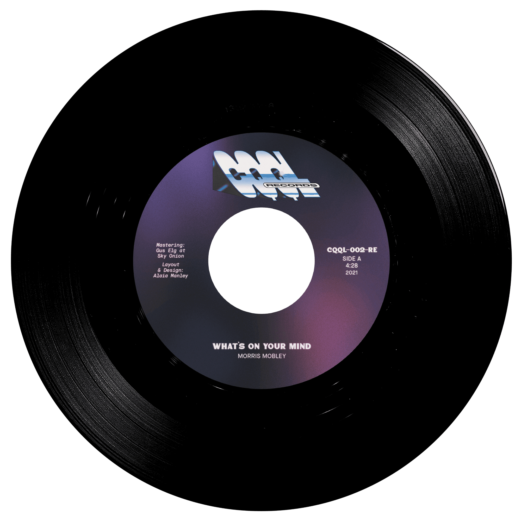 Vinyl record with label on a white background