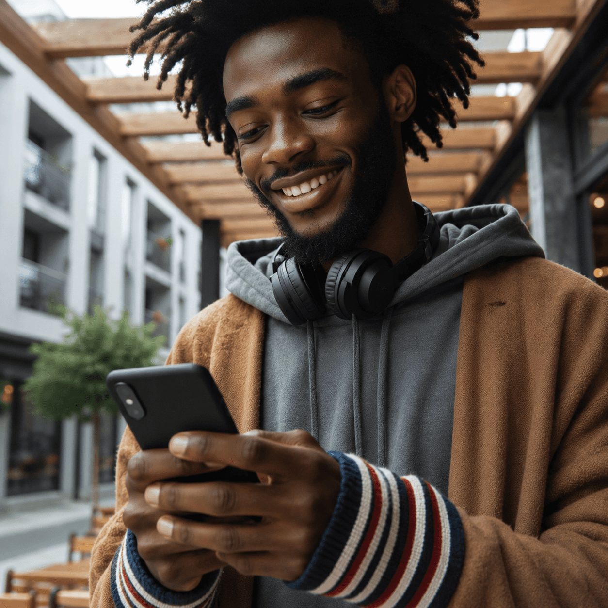 Black man operating a mobile phone