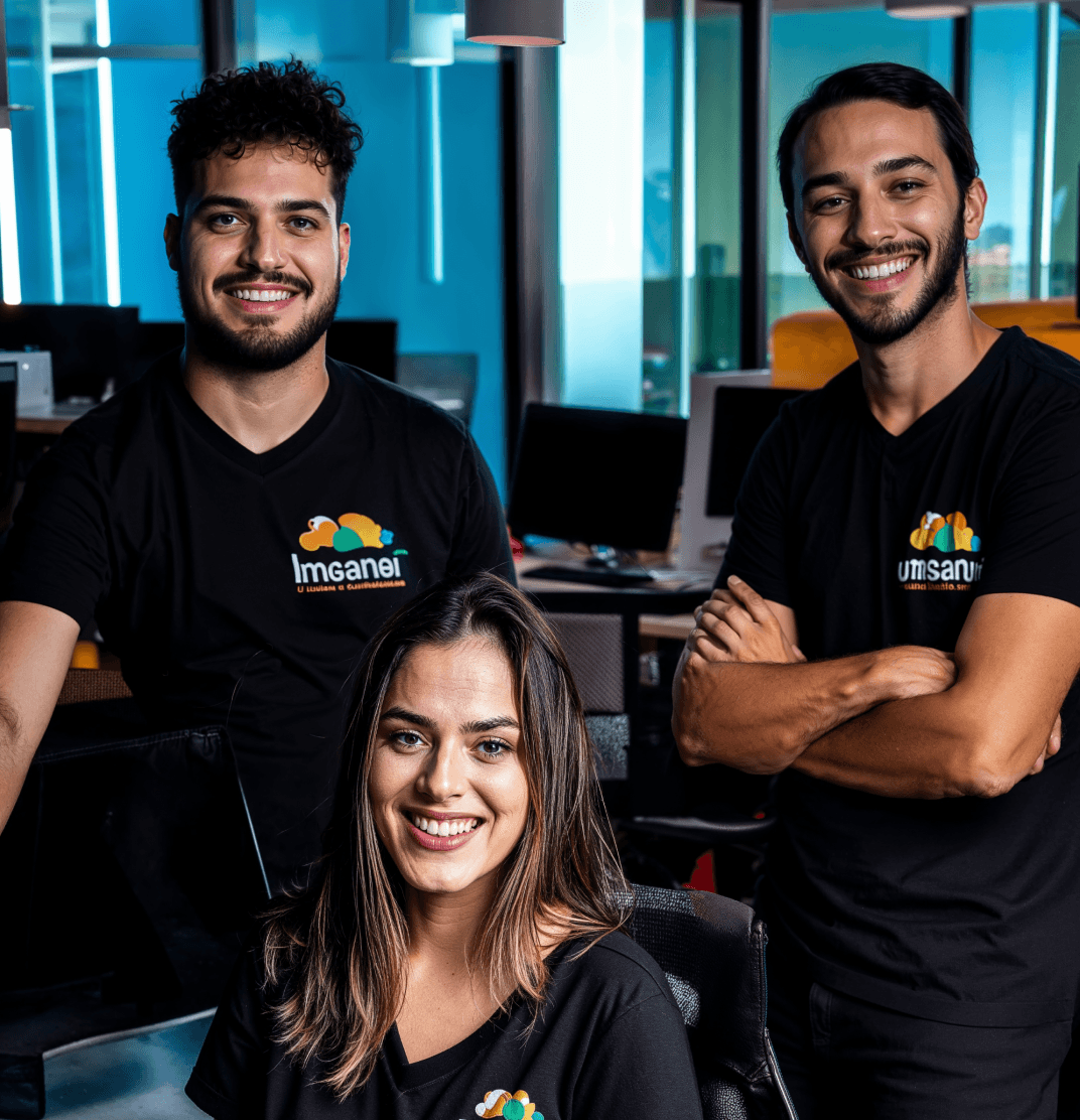 time de startup usando camiseta polo preta personalizada