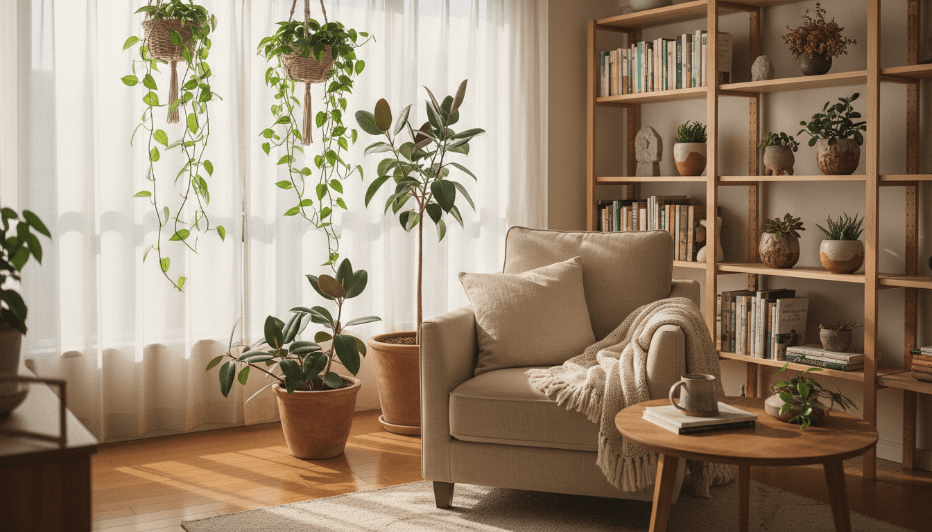 観葉植物のある癒しのリビング空間