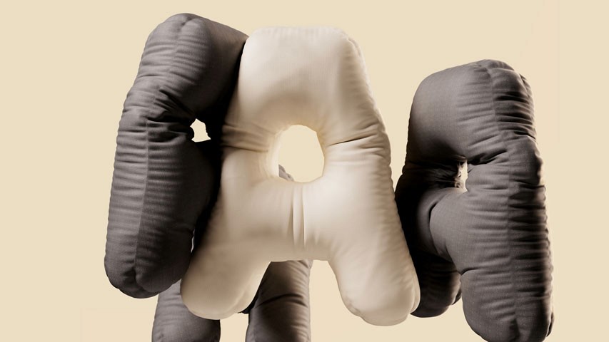 3 letters "A" transformed into inflatable balloons with cloth texture in a brightly lit environment