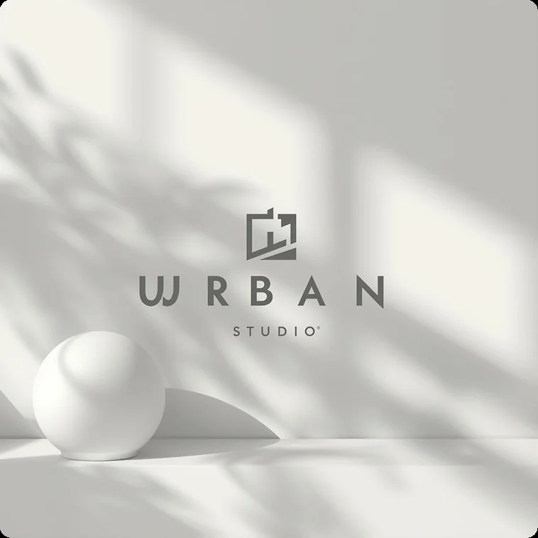 Urban Studio minimalist logo in modern interior setting