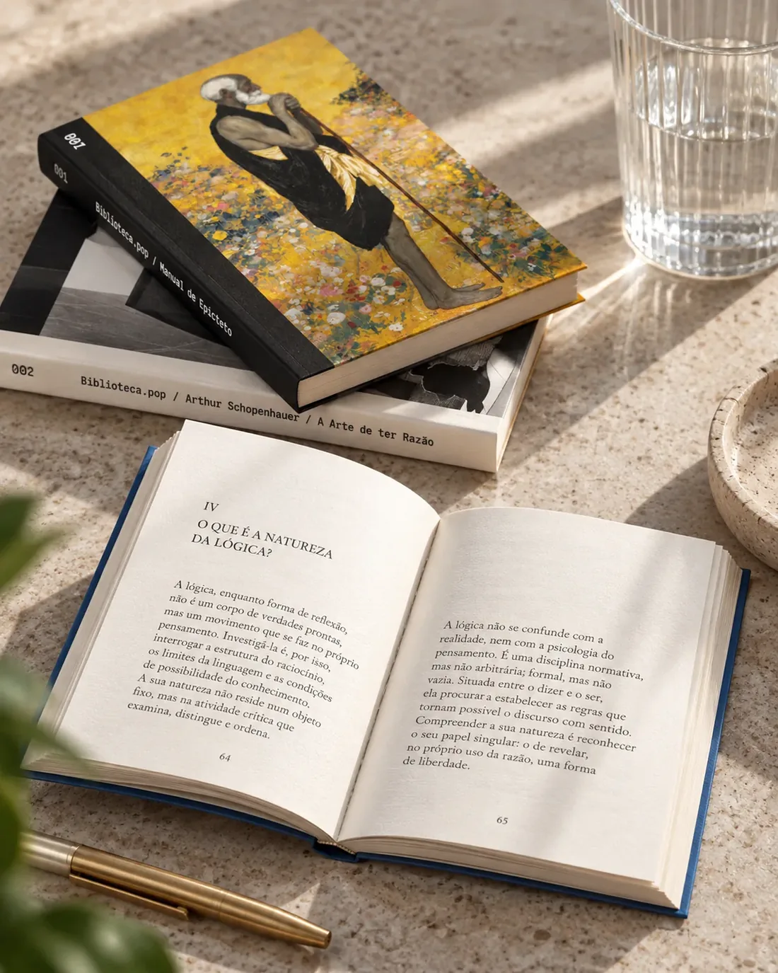 Livros da biblioteca.pop ao lado de um livro aberto