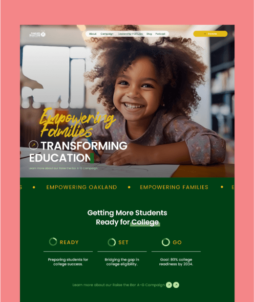 Bright, engaging UI/UX design showcasing a young girl in a classroom setting, emphasizing Fika Design Studio's expertise in creating user-friendly educational websites with impactful branding and empowering visuals.