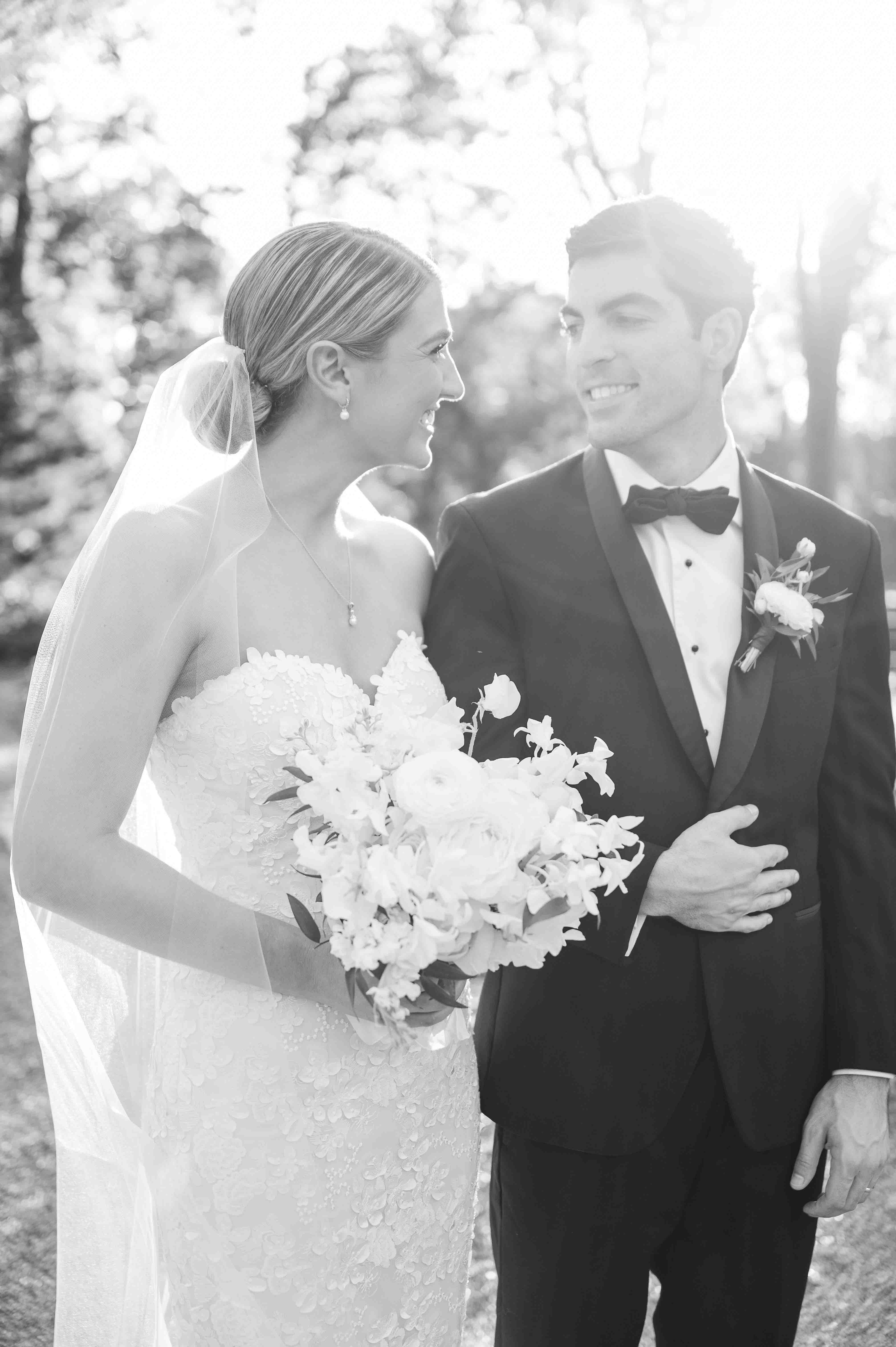 Bride and groom laughing for wedding portrait black and white photography Nashville Tennessee.