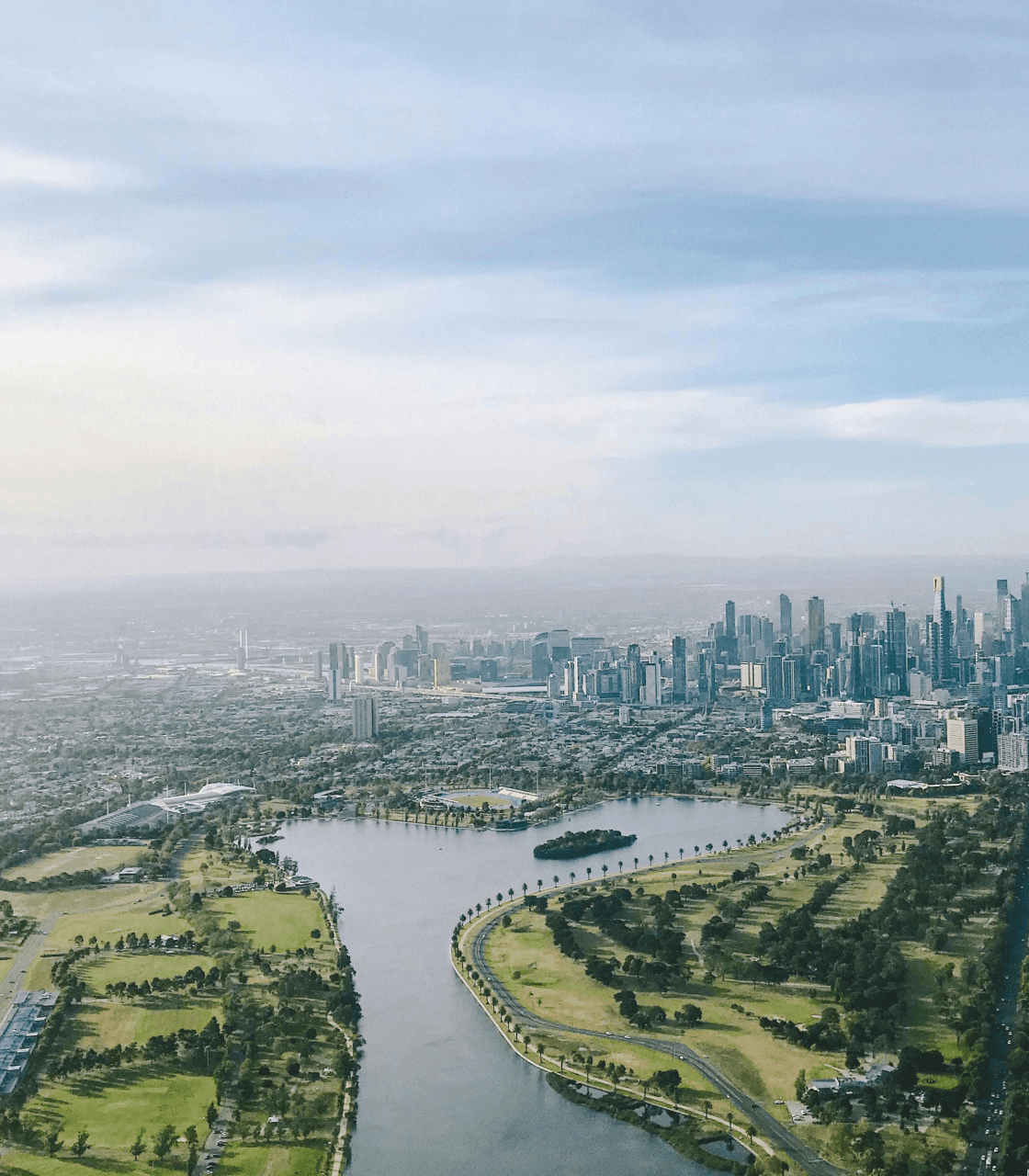 Cityscape with lake