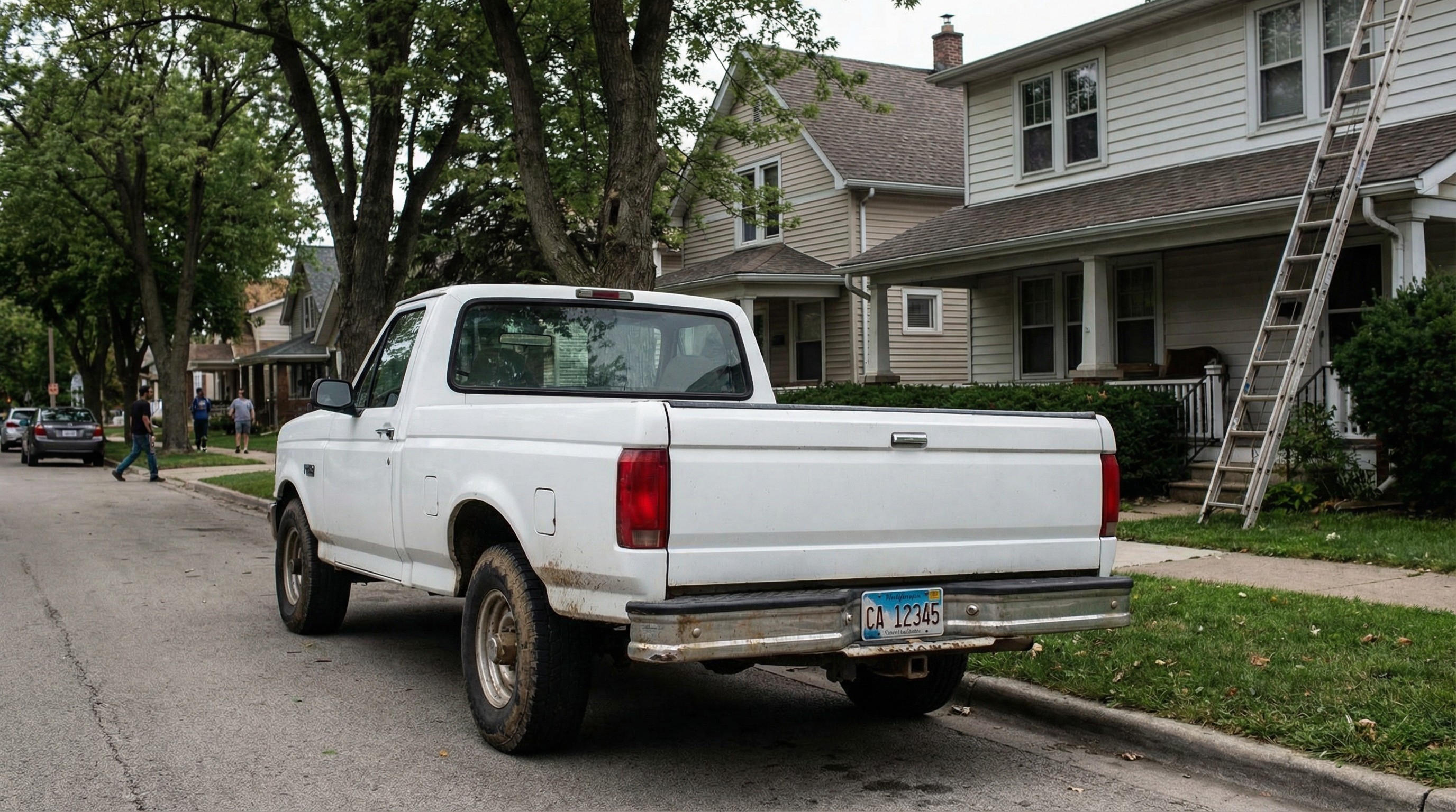 A generic business card and an unmarked contractor truck, representing common roofing scam red flags.