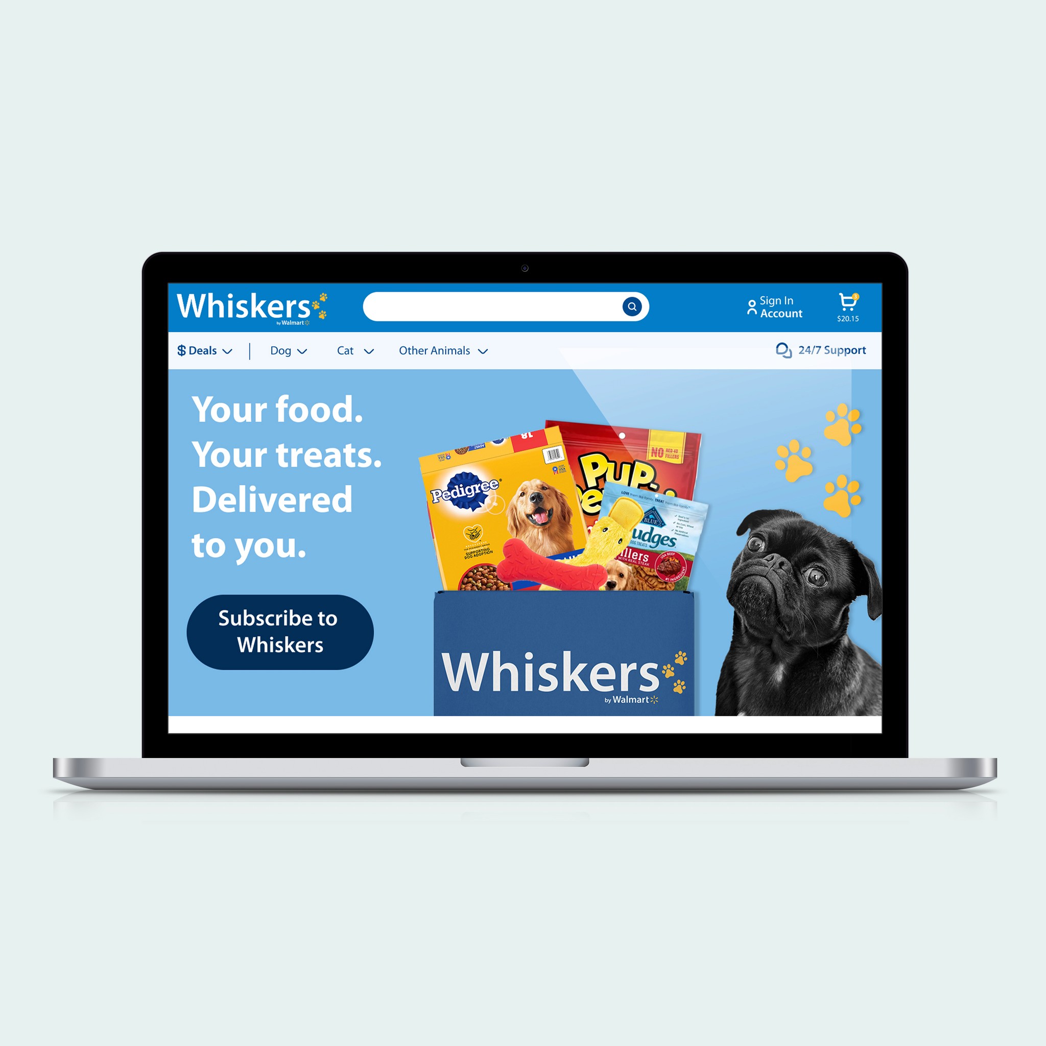 Whiskers by Walmart open on laptop