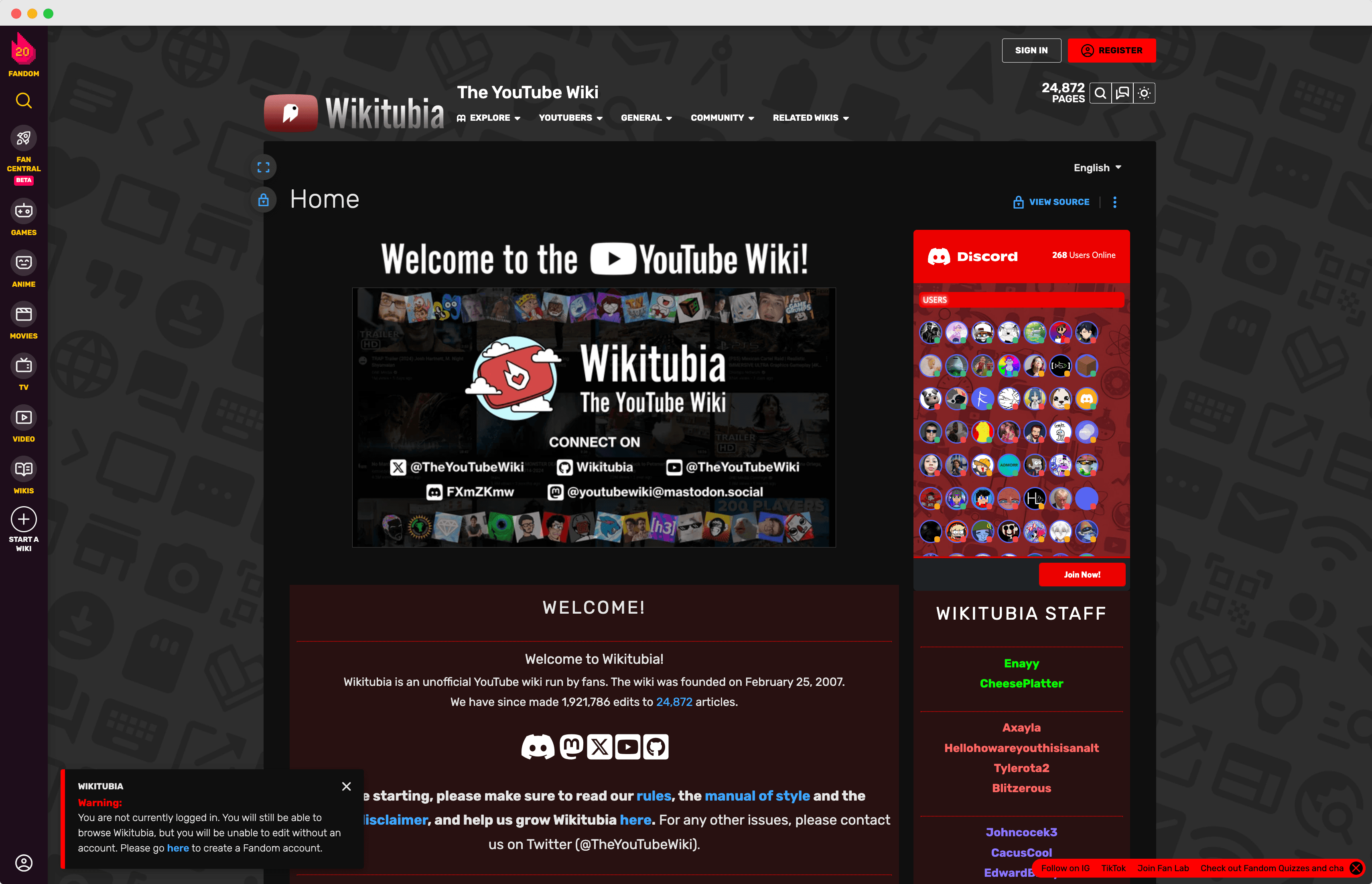 A screenshot of wikitubia landing page