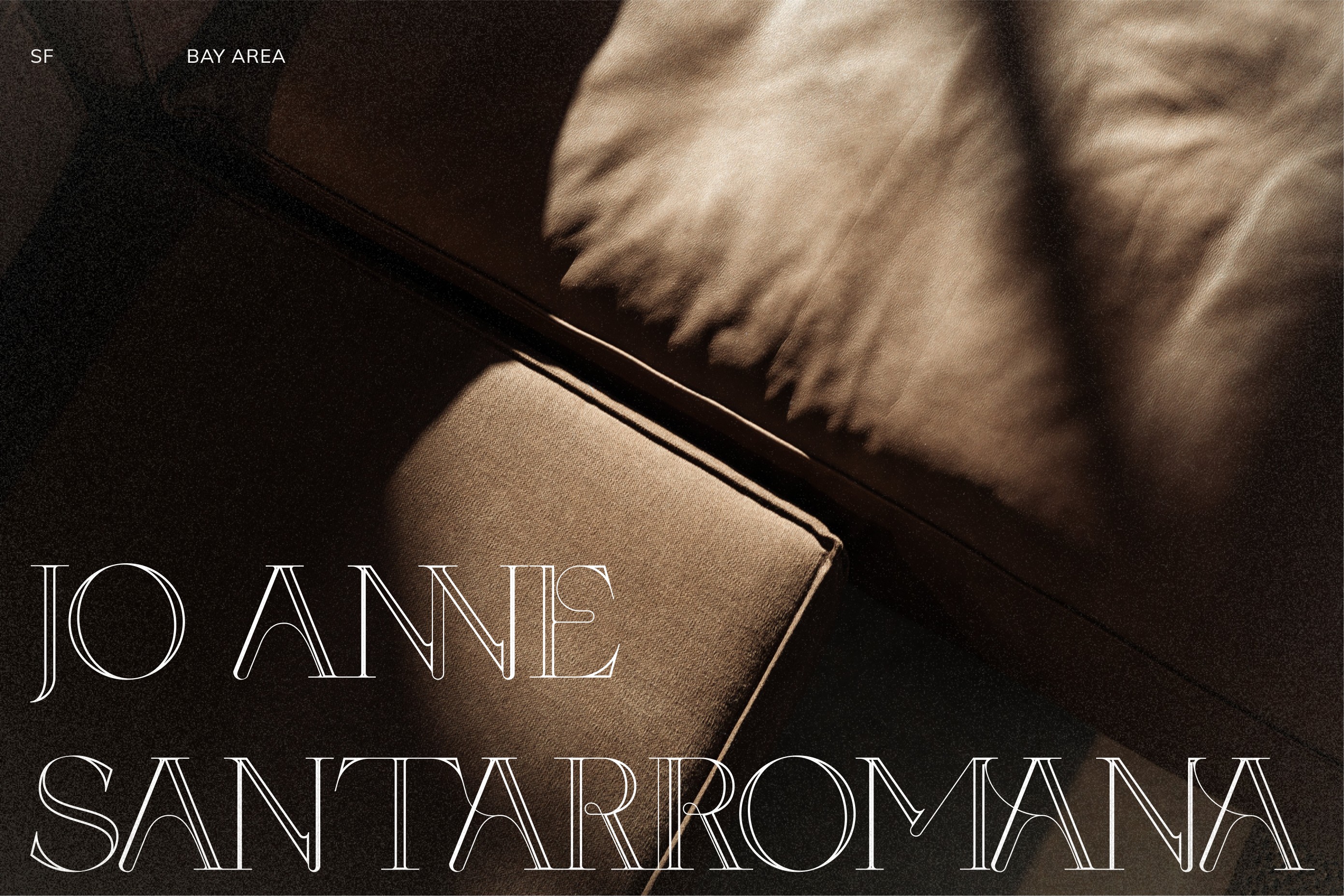 Jo Anne Santarromana’s name set in an elegant typeface, captured in a warm, moody setting, symbolizing premium real estate service and client-centric care.