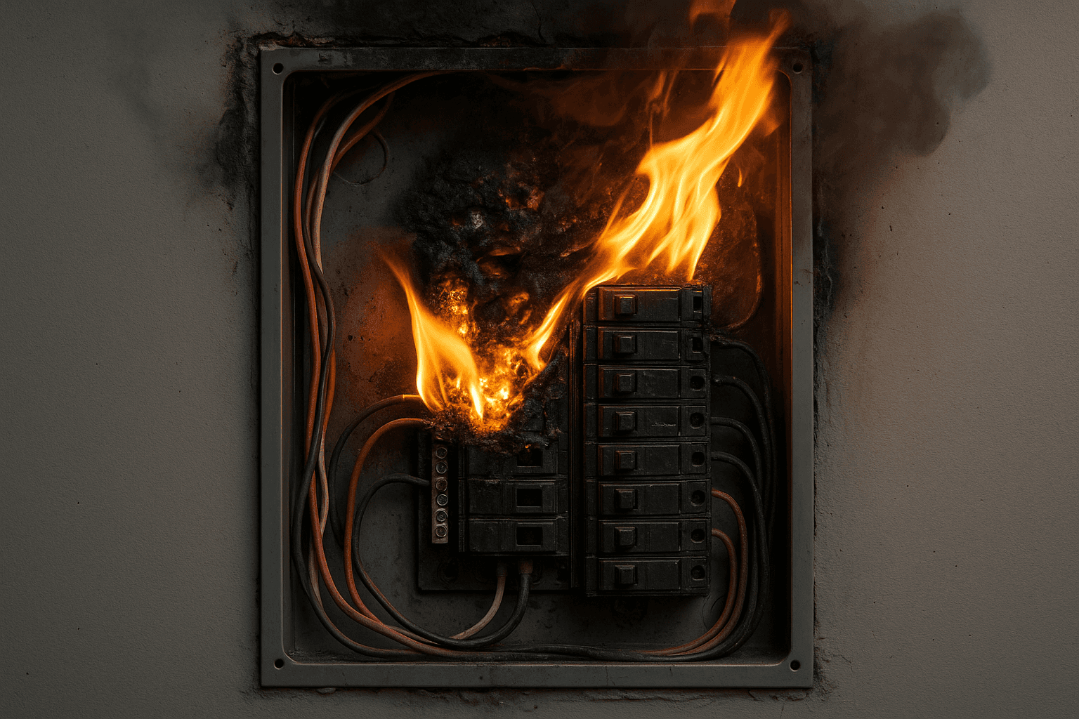 Breaker panel on fire