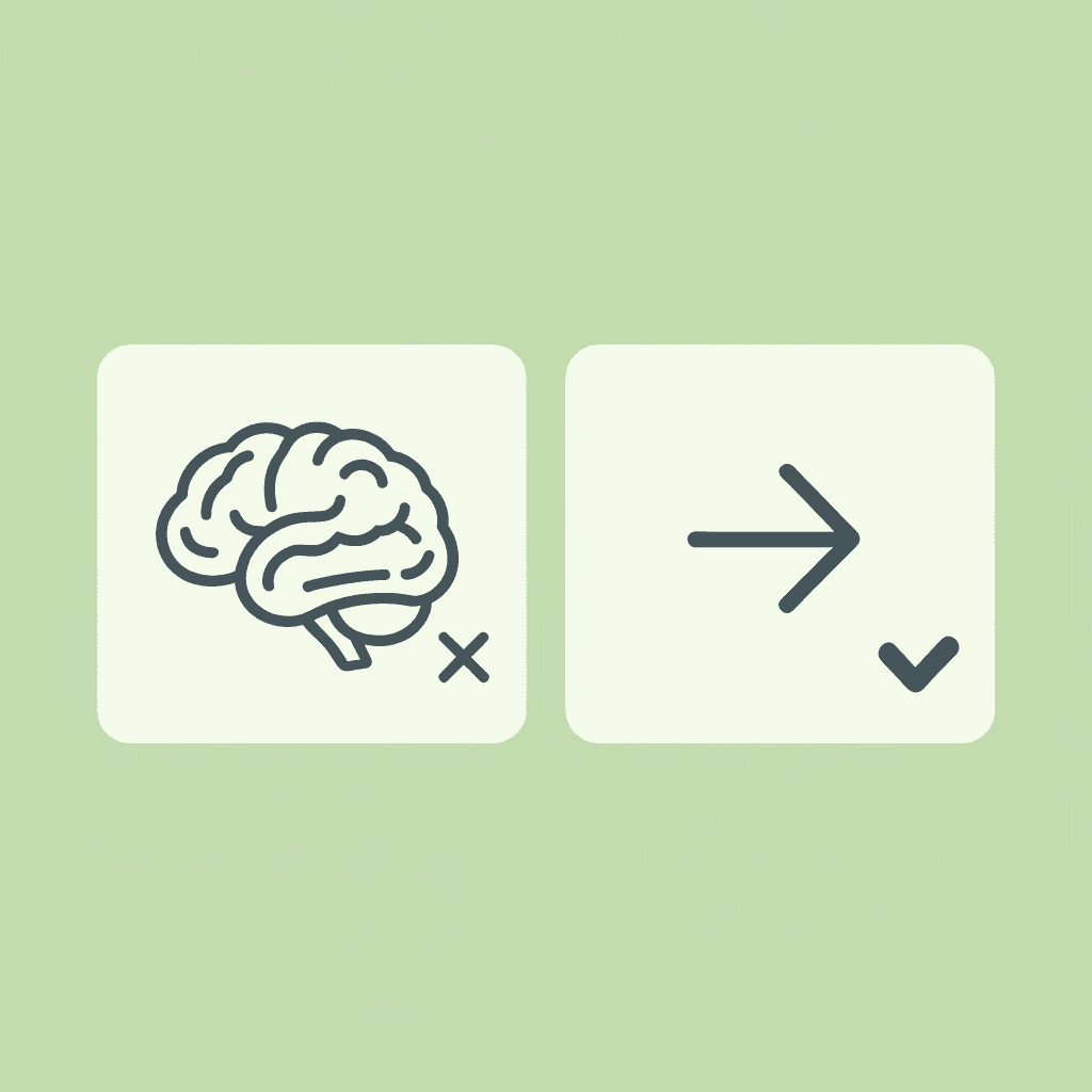 Before and after comparison: passive repetition with X mark versus active recall with checkmark