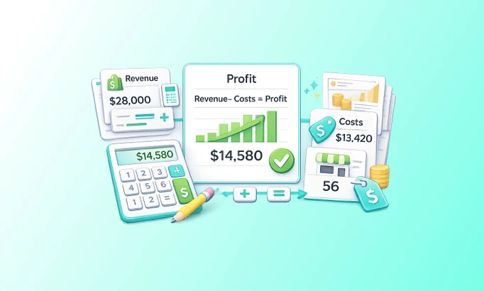 illustration showing Shopify revenue, costs, and Net profit calculator