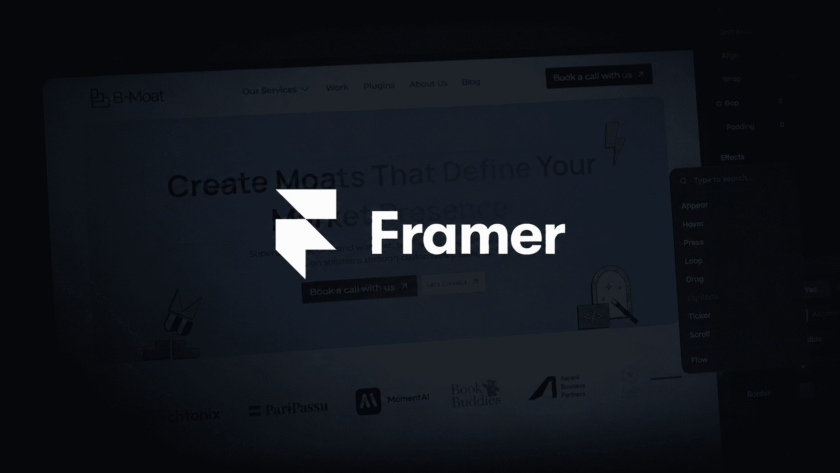 Framer logo overlapped on b-moat website hero image