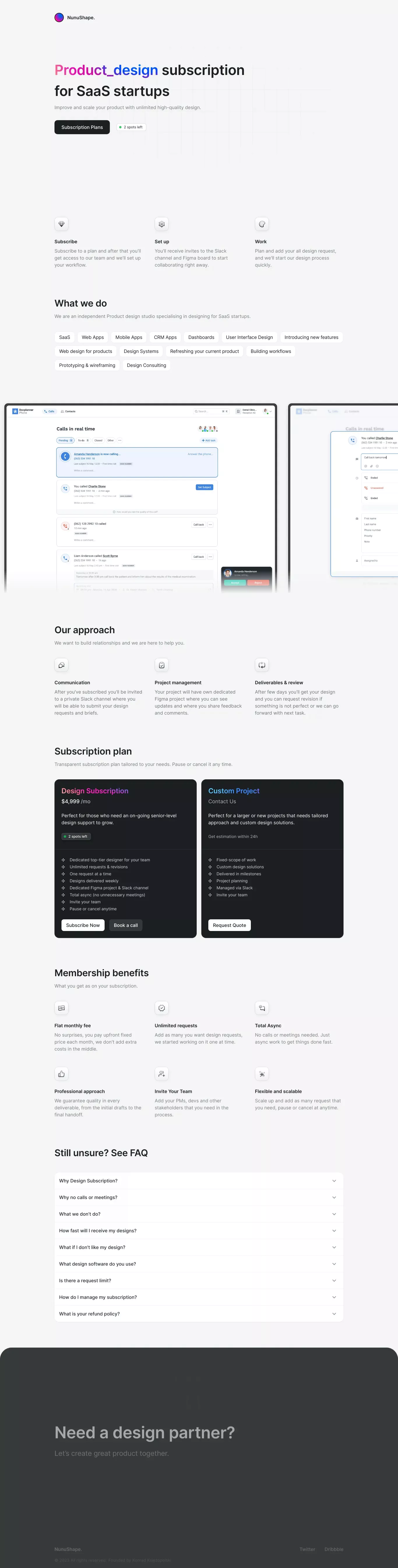 NunuShape - Design studio portfolio page screenshot showcasing Design design