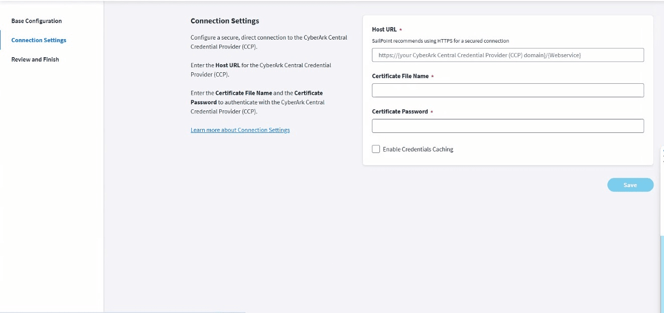 Connection settings page for configuring the CyberArk Central Credential Provider.**  Send the next image if you'd like me to create its alt text too.