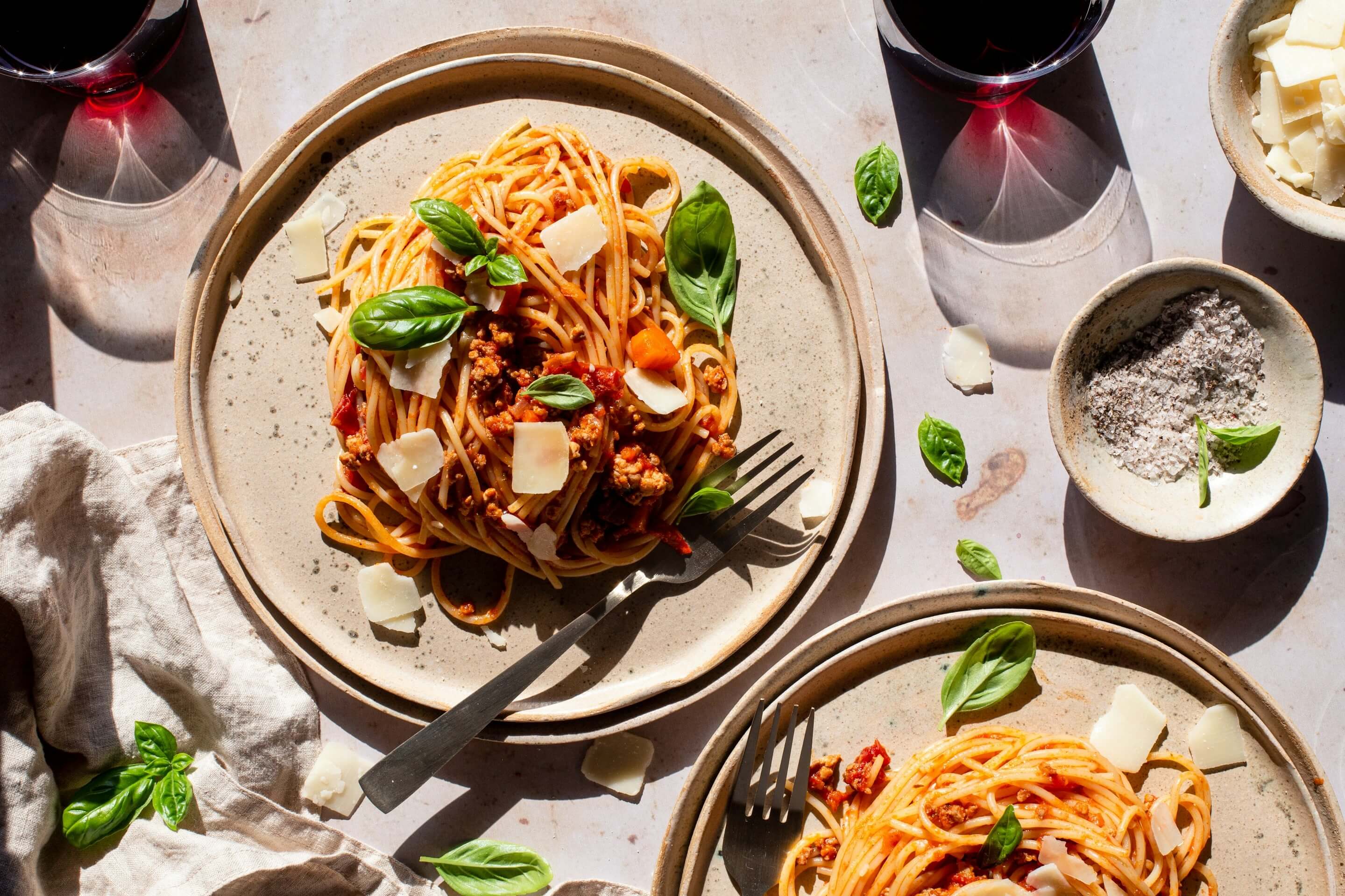 plates with pasta