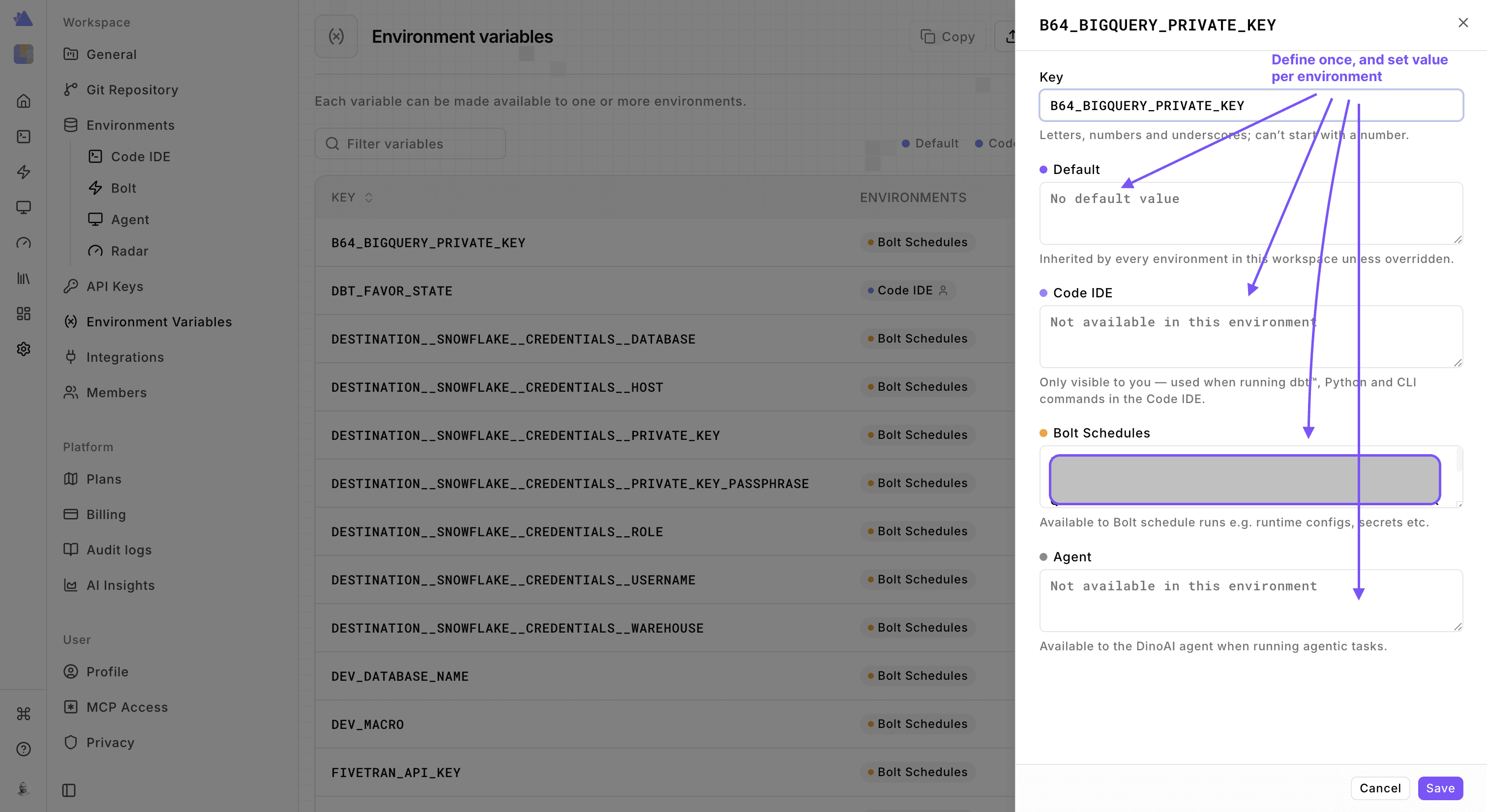 paradime settings environment variables