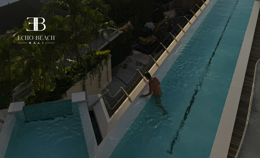 Canggu Rooftop Lounge Access: Private staircase and entrance leading to the exclusive rooftop viewing and relaxation area of the Echo Beach Suite Penthouse.