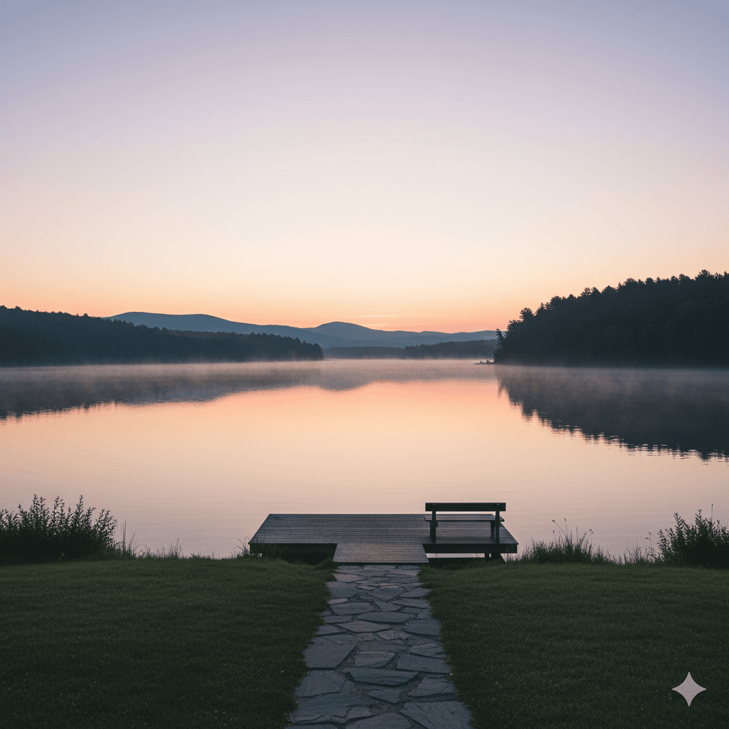 Misty lakeside view with pier M3M residential project
