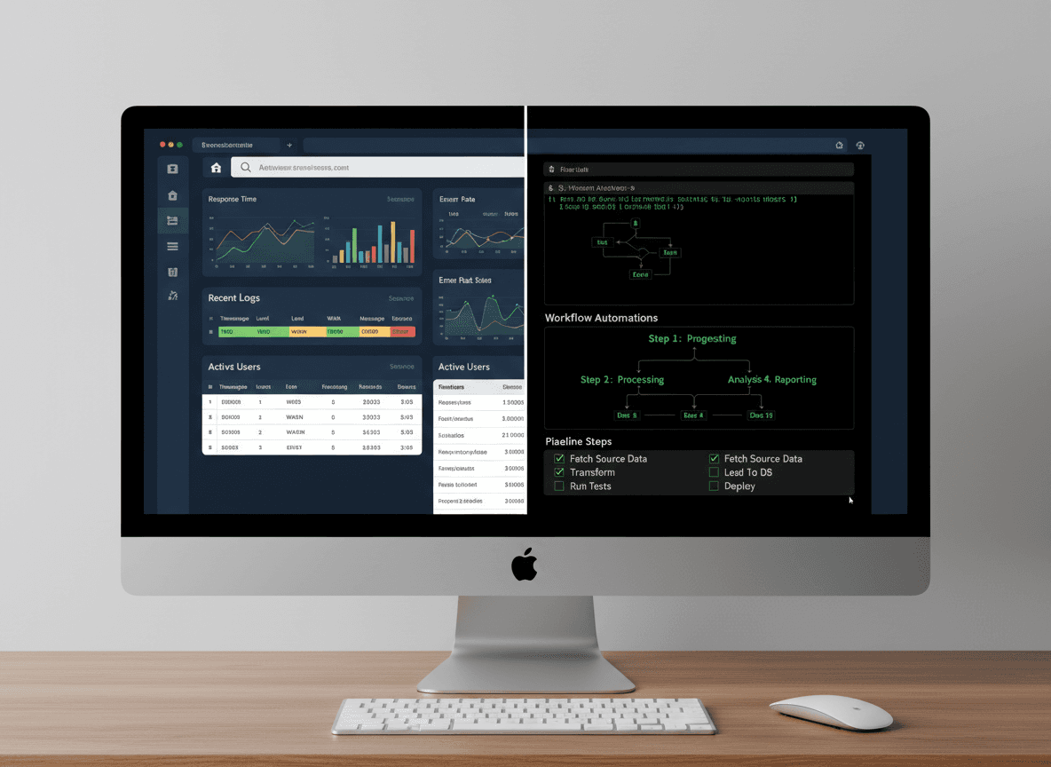 “Modern developer dashboard with code editor and AI insights for high-performance DevTools interfaces.”