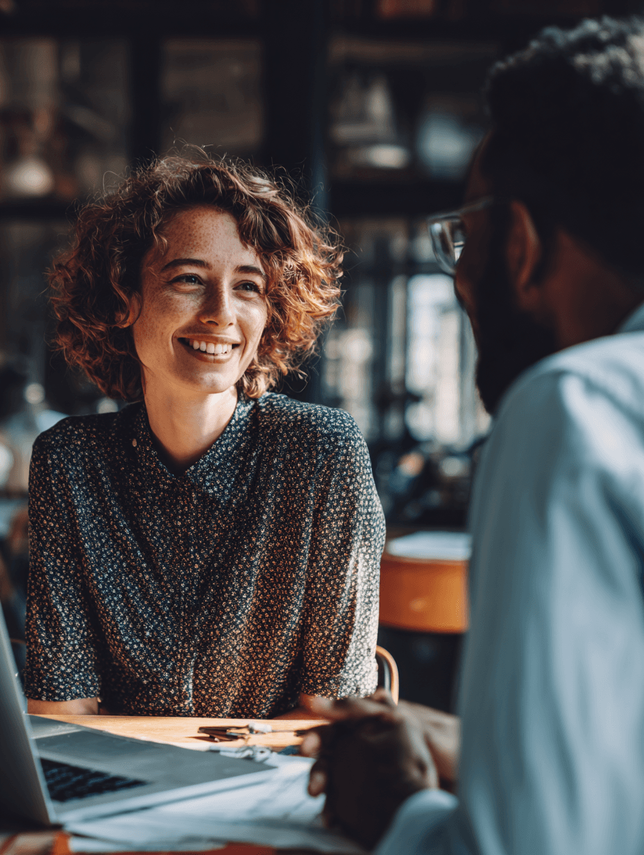 Women sitting and talking with a man in an office