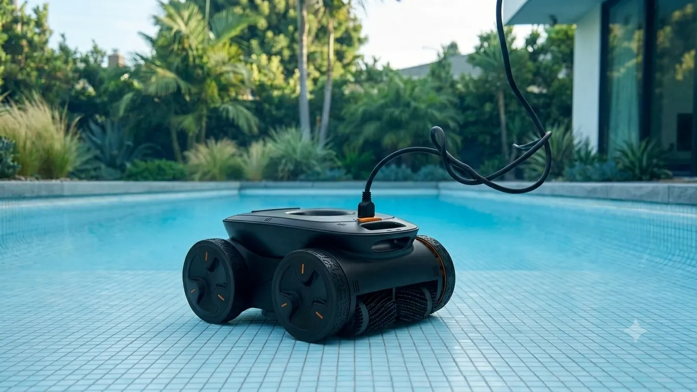 Corded robotic pool cleaner cable management and movement restriction issue